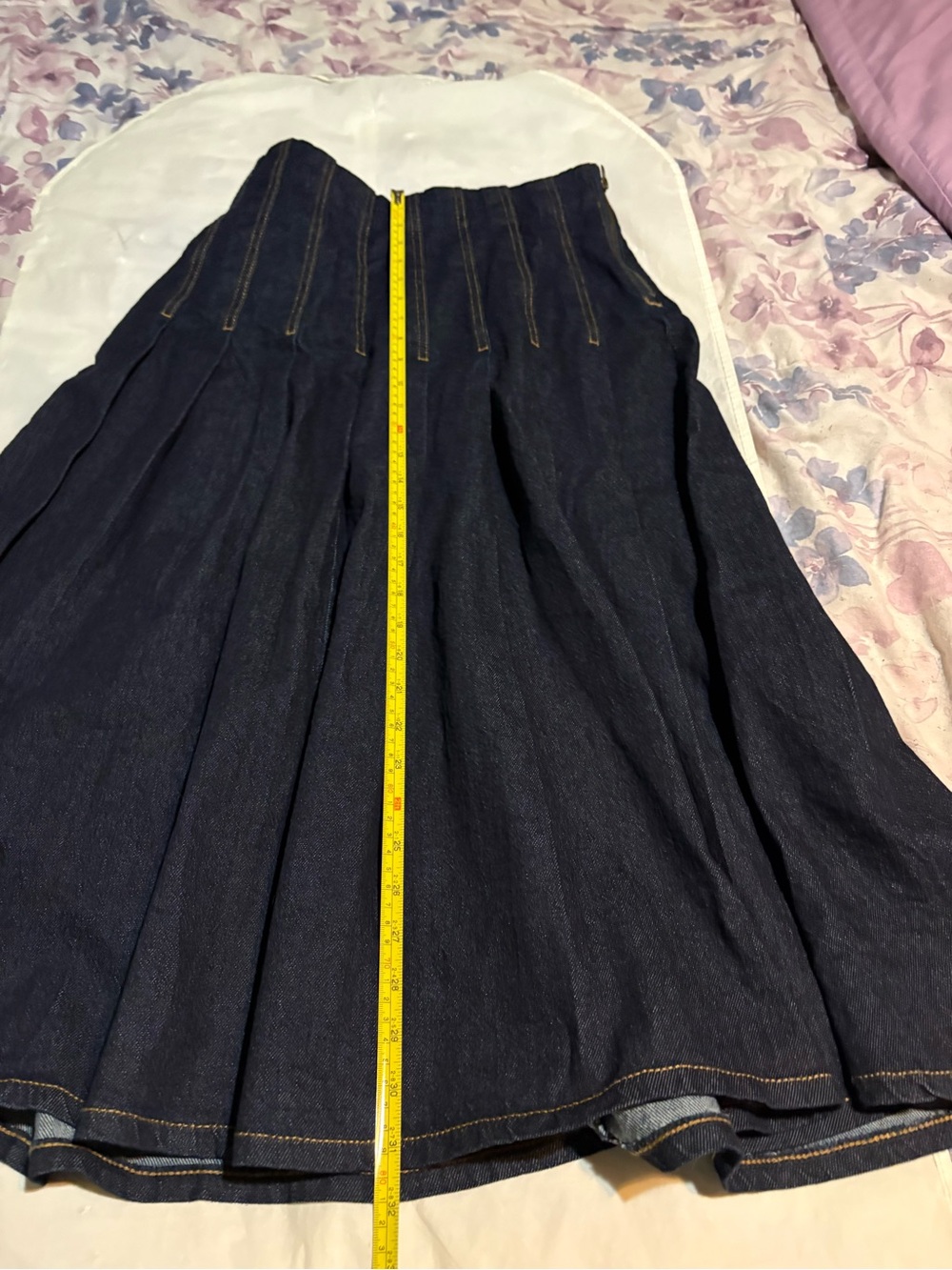 Free Assembly Stitch Pleated Dark Blue Denim Midi Skirt - Picture 8 of 16
